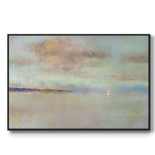 Renditions Gallery Nature Wall Art Paintings for Home Beautiful August Morning Floater Framed Canvas Artwork for Home Kitchen Bedroom - 27"X41" Black Frame GAL007