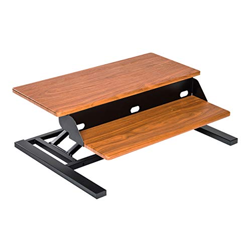 Hot Deals Stand Up Desk Store AirRise Pro Standing Desk Converter – Adjustable Height, Two Tier, 32 Inches Long, Teak
