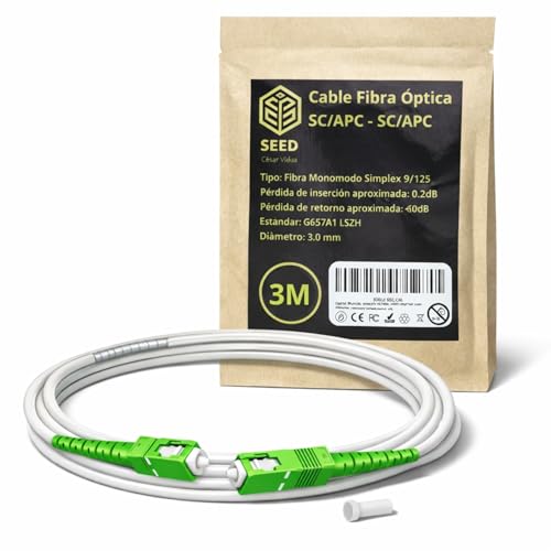 SEED Cable de fibra óptica FTTH SC/APC monomodo 9/125 – Prolongador para mover el router sin técnico – Compatible Movistar Orange Vodafone Digi – Cable fibra óptica router   1/3/5/10 Metros (3 Metros)