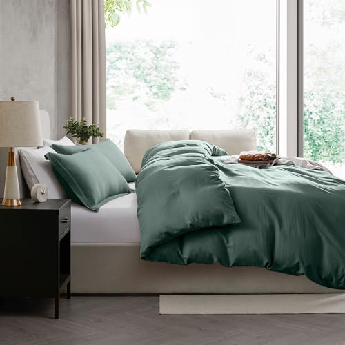 Nestl Twin Duvet Cover Set - Soft Double Brushed Forest Green Duvet Cover Twin/Twin XL, 2 Piece, with Zipper Closure, 1 Duvet Cover 68x90 inches and 1 Pillow Sham by Nestl - Used condition - Image 7