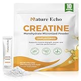 Nature Echo Creatine Monohydrate Micronized Powder - 10 Single-Serve Travel Packs 5g - Clean, Unflavored Creatine for Men & Women to Muscle Growth, Vegan, Gluten-Free, no Sugar