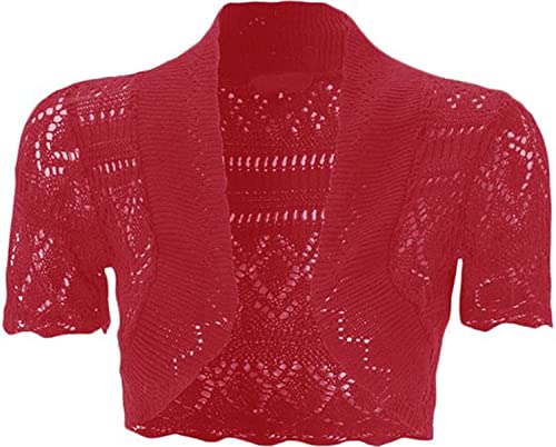 Loxdonz Girls Kids Short Sleeve Crochet Knitted Bolero Shrug Top Cardigan Shrug (5-6 Years, Fuchsia)