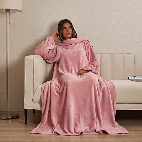 Ohs Ultra Soft Wearable Blanket Sherpa Fleece Warm Cosy Comfy Wearable Throw For Women Girls Adults Men Boys Kids (Blush Pink) #TOP3