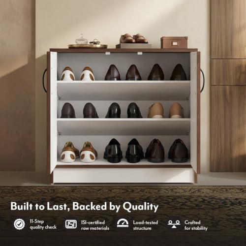 Image of Urban Ladder Alex Shoe Cabinet Closed Storage Shoe Rack | Stores 9 Pairs, Classic Walnut Finish