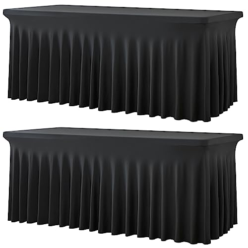 Htper Pacote de 2 toalhas de mesa de elastano elásticas para mesa retangular de 1,8 m, laváveis e anti-rugas, retangulares, para festas, eventos, casamentos, banquetes, [183 x 76 x 76 cm, cor: preto