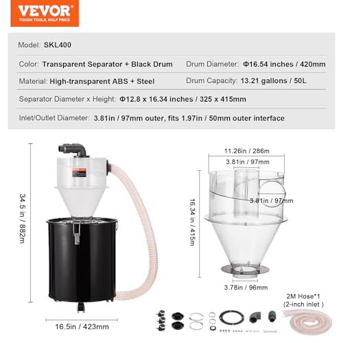 VEVOR Separador de poeira ciclone com tanque de metal, separador de ciclone retrofit de 10 cm para c