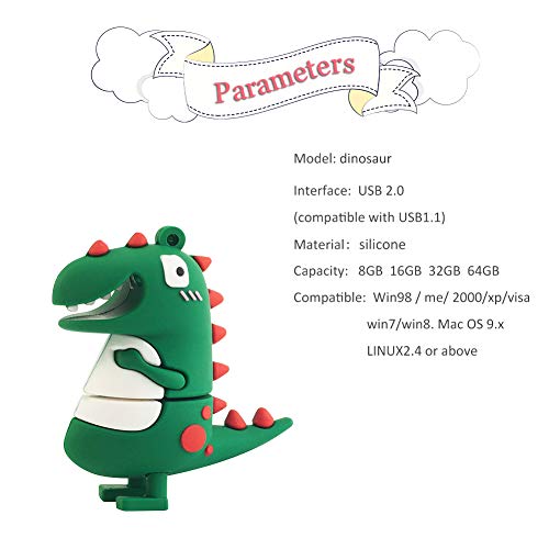 leizhan 32GB USB Flash Drive Cute Green Dinosaur Silicone Waterproof, Durable External Memory for Gifts - Image 2