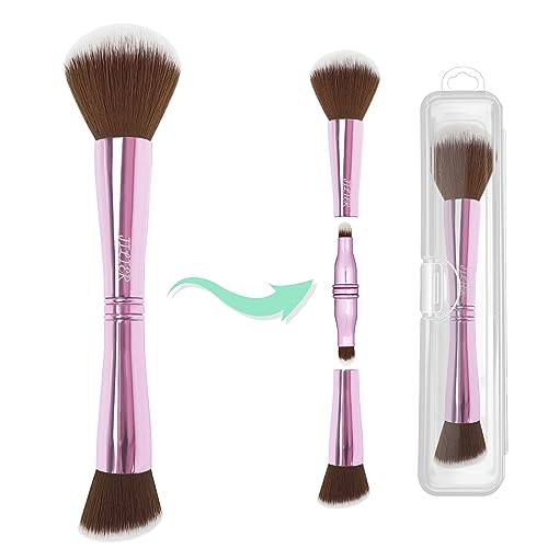 Jilier Travel Makeup Brushes with Case, 4 in 1 Makeup Brush Set, Powder Brush, Foundation/Blush Brush, Eyeshadow Brush, Concealer Brush, Double Ended Makeup Brush Ideal for Liquid, Cream, Powder 14 pcs