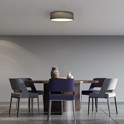 Navaris Flush Mount Ceiling Light - 12.6" Diameter Drum Lamp Shade Led Fixture With Remote Control - Bedroom Nursery - Dark Gray With Star Effect #TOP4