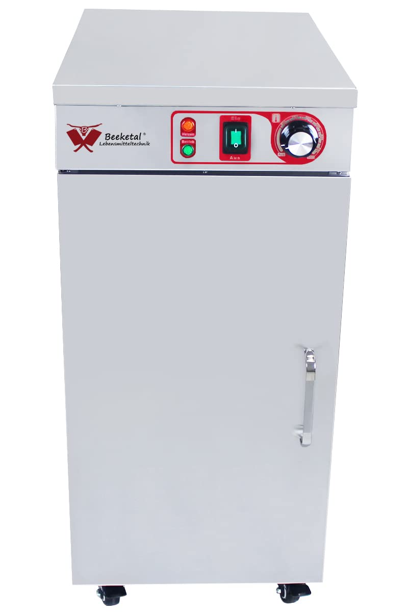 Beeketal 'BTW-60' Profi Gastro Edelstahl Tellerwärmer elektrisch mit 3 Einlegeböden, Temperatur stufenlos ca. 30-85 °C einstellbar, mobiler Wärmeschrank 1-türig auf Rollen mit Feststellbremse