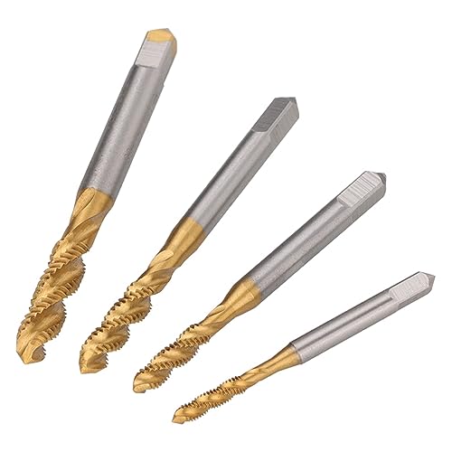 4pcs HSS Spiral Pointed Tap Set M3 M4 M5 M6, TiN Coated Metric Tapping Thread Forming Drill Bits, Precision Screw Tap Kit for Metal & Woodworking