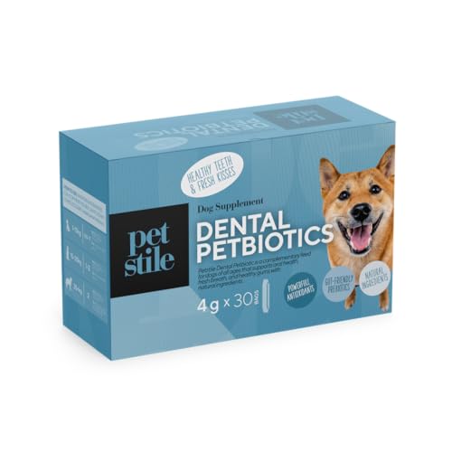 Petstile Dental PetBiotics Zahnpflegepulver für Hunde mit Probiotika & Kräutern Gegen Mundgeruch reduziert Zahnbelag unterstützt gesundes Zahnfleisch & die Darmflora (1x 120 g)