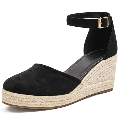 Image of Womens Espadrilles Sandals, Closed Toe Platform for Women Ankle Strap Casual Comfortable Wedge Sandals