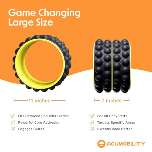 Acumobility Back Stretcher, Back Cracker, Back Roller, Back Pain, Back Pain Relief Products, Yoga Wheel, Back Foam Roller for Back, Back Stretching & Back Cracking Device, Back Popper - 11" H x 7" W