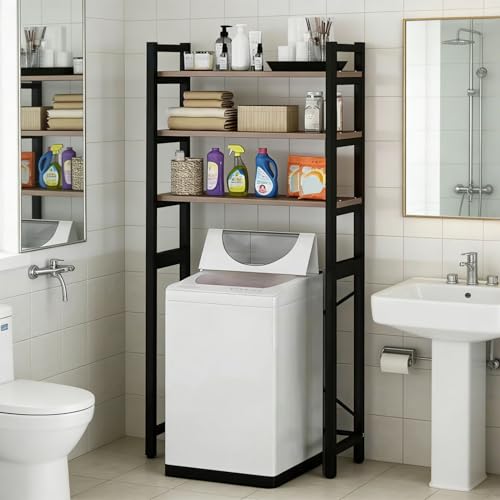 Image of 1 Set Over The Toilet Storage, 3-Tier Bathroom Laundry Storage Rack Space-Saving Organizer Household Supplies (Black)