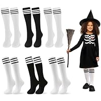 6-Pack Knee High Socks for Girls - 15\" Long Socks for Girls, Elastic and Breathable Material, Long-lasting and Easy to Wash, Good for Home Use, Travel, Parties, and Sport, White and Black Colors