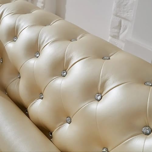 Image of A to Z Furniture Modern Classic Fabric & Valvet Tufted Chesterfield Sofa Living Room and Office (Beige 1)