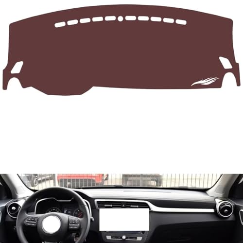 Leather Dash Board Cover mat Compatible with MG ZS ，Anti-Glare and dust Protector(Brown)