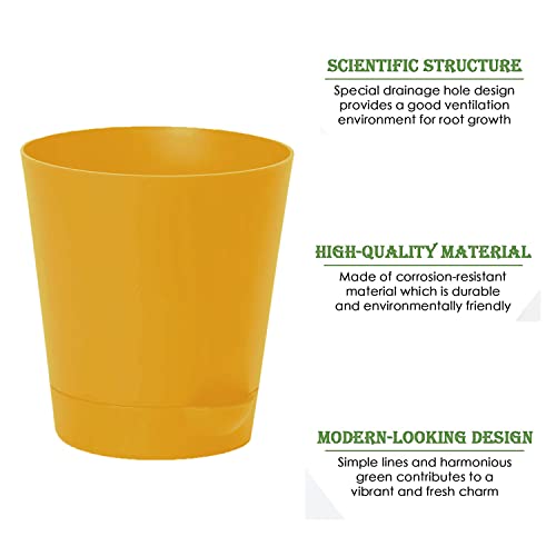 Image of Heart Home Plastic Titan Pot|Garden Container for Plants & Flowers|Self-Watering Pot with Drainage Holes,6 Inch,Pack of 2 (Yellow)