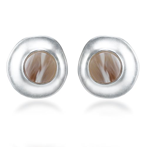 Melhill Silver Plated Resin Cabochon Stud Earrings Minimalist Modern Boho Sculptural Design Statement Jewelry for Women