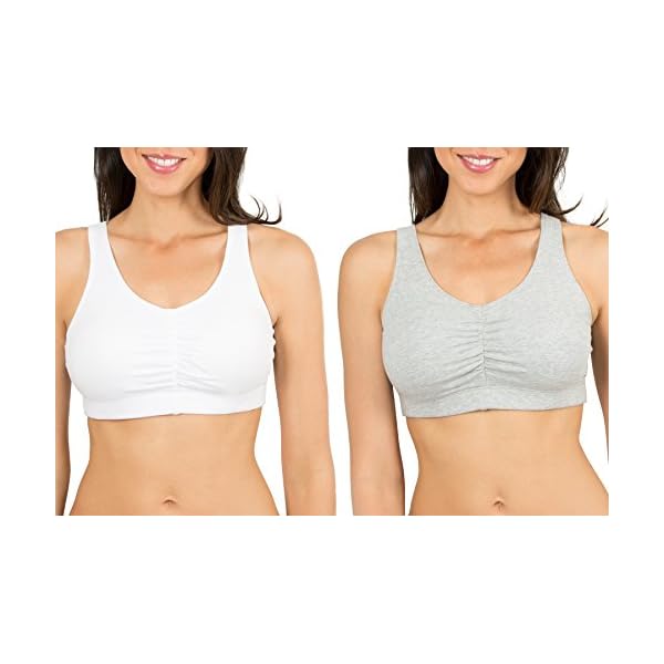 Fruit-of-the-Loom-Womens-Shirred-Front-Sport-Bra-With-Removable-Pads-2-Pack Fruit of the Loom Women's Sport Bra with Cookies , White/Heather Grey, 44(Pack of 2)