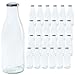 Produktbild Vitrea 24 leere Glasflaschen 1 Liter Schraubverschluss Silber - Milchflaschen, Saftflaschen, große Flaschen zum Befüllen mit Deckel - für, Saft, Smoothies, Öl - 24 Stück, TO48, Milch