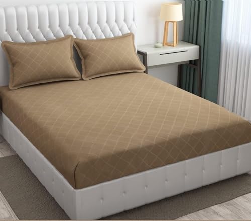 Image of Blue Strip Polycotton Fitted Bedsheet, King 72x78 (Mouse) | 300 TC | All-Round Elastic Grip | Soft, Breathable & Colourfast | Wrinkle Resistant | Machine Washable