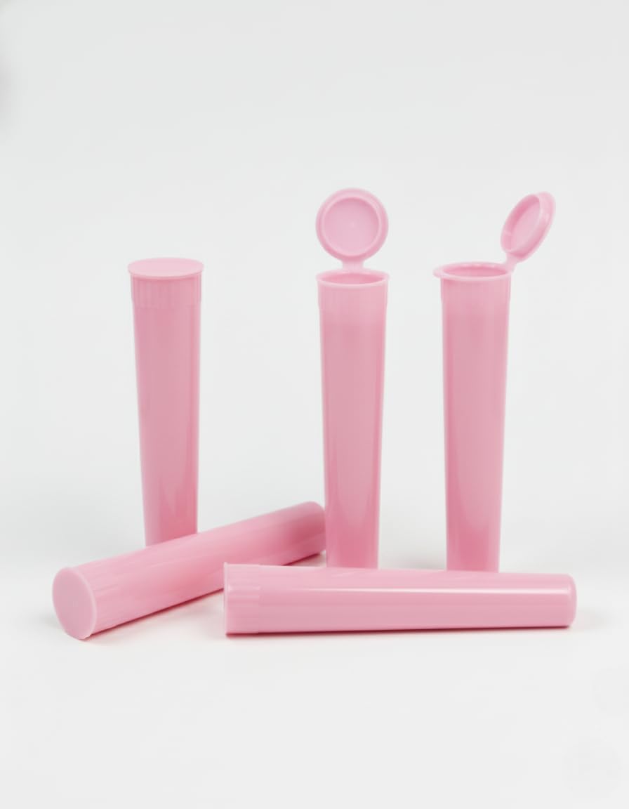 116mm Pink Tubes- Pop Top Vials - 1000 Count | Child-Resistant, Made in USA, Multiple Colors, Squeeze Ridge Cap, Plastic Storage
