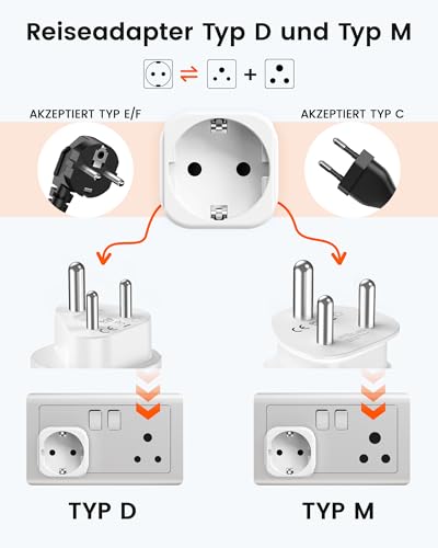 LENCENT Typ D und Typ M Kombi-Reiseadapter für Namibia Südafrika Indien Nepal Reisesteckdose Reisestecker Steckdose Netzadapter Stecker Adapter Stromadapter