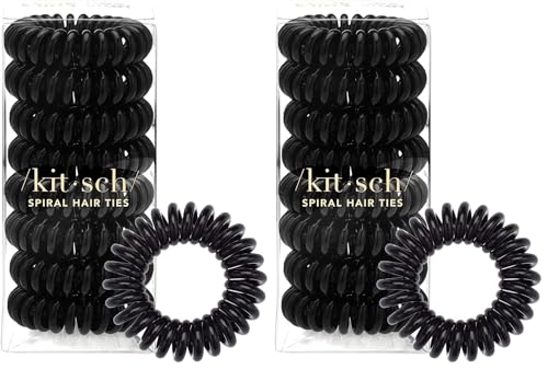 Kitsch Spiral Hair Ties for Women – Coiled Plastic Hair Ties No Damage, Ponytail Holders for Thick and Thin Hair – Creaseless and Dent-Free, Phone Cord Style | Ideal - Brunette, 8 Pcs