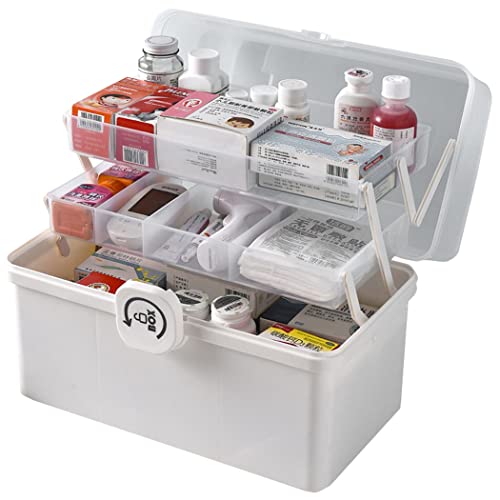 ZESLIV Medicinlåda med bärhandtag, första hjälpen resväska medicinlåda medicinlåda plast husmedicinlåda medicinlåda förvaringslåda vit 39 x 21,5 x 26,5 cm