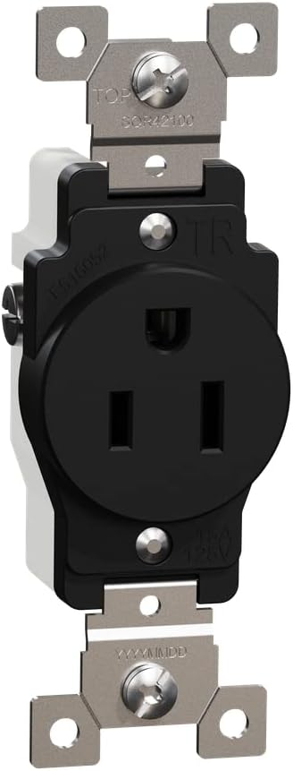 Square D X Series 125V Tamper Resistant Heavy Duty Single Outlet, 15 Amp, Matte Black