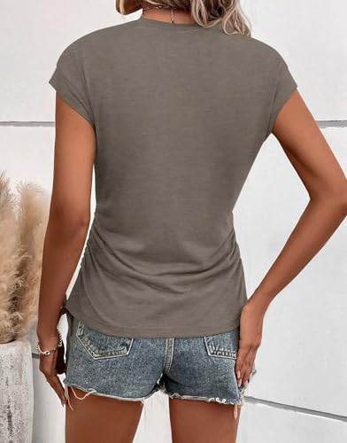 Bliwov 3Pack Womens Summer Cap Sleeve Tops Business Casual Crewneck Ruched T Shirts Trendy Outfits Beach Vacation Clothes2