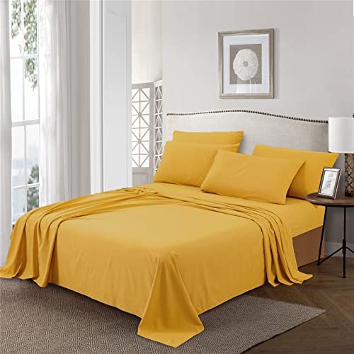 Meishang King Size Sheet Set Cooling Breathable Bed Sheets Set, Ultra Silky Soft Microfiber Sheet With 16 Inch Deep Pocket, Machine Washable, 6 Pieces (King, Gold) #TOP4