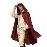 Renaissance Hooded Cloak Hobbit Halloween Medieval Costume Adult Cosplay Short Cape for Men and Women (Red, Medium)