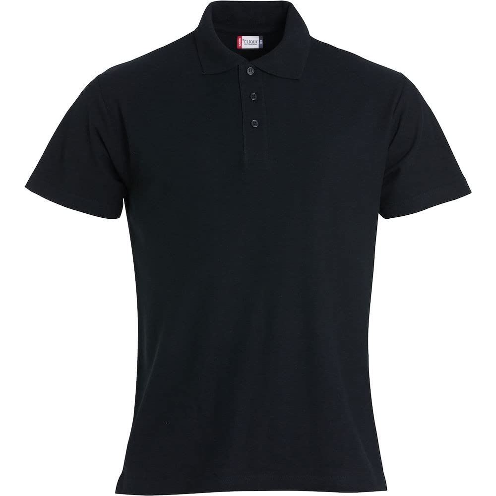 Clique Mens Basic Polo Shirt Black XXL 100% Cotton Oeko-Tex Certified Short-Sleeved Turn Down Collar 3 Button Placket 190gsm