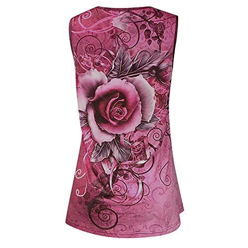 Wangxiyan Summer Women Cold Shoulder Tank Top Fashion Sexy Loose Fit Short Sleeve Zipper Floral Printing Long Tunic Blouse Hot Pink,X-Large #TOP4