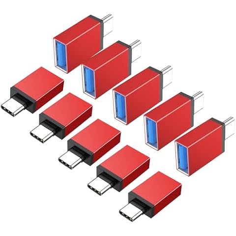 URELEGAN USB C to USB Adapter 10-Pack, USB Type-C Male to USB 3.0 Female Adapter OTG Converter Compatible with Laptops, Chargers, Power Banks and More USB-C Devices - Red Cover
