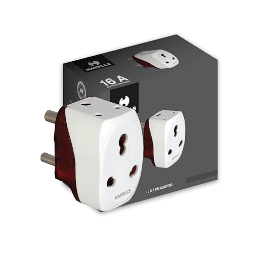 Image of Havells 6A /16A, 240V AC 3 Pin Nickel Plated Brass Adaptor for Regular Use,Flame Retardant, UV Stabilized for Safety Assurance During Fire Catching, Photo Degradation and Physical Destruction., White