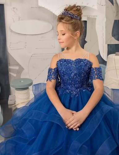 Tulle Flower Girl Dresses for Wedding Lace Applique Princess Ruffles Pageant Dress Long Party Ball Gown3