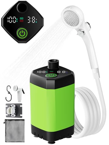 Ducha Portatil Camping, Ducha Camper Mejorada con Pantalla de Temperatura y Potencia, Eléctrico Portátil Recargable Ducha con 6000mAh Batería para Camping, Plantas de Jardín,Coche, Lavar al Perro