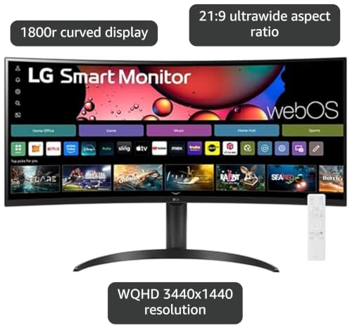 Image of LG 34 inch Curved UltraWide WQHD(3440x1440) Smart Monitor with HDR10 99% sRGB, 100Hz, Magic Remote, AirPlay 2 & Adjustable Stand, webOS