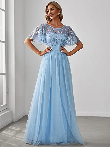 Image of Ever-Pretty Sequin Formal Prom Dresses for Women Ruffle Sleeves Empire Waist A-Line Long Mother of Bride Dress 00904