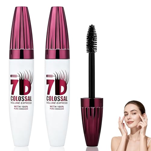 2PCS 7D Waterproof Volume Mascara Black Lengthening Thickening Softer Fuller Lashes Mascara 7D Colossal Mascara Long-Lasting & Buildable Volume Ideal for Women Eye Makeup