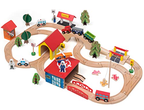 Kipipol SXR Wooden Train Set - 69 Pieces Wooden Train Tracks & Trains thumb #7