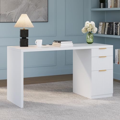 FURSUN 58" Modern Executive Desk with Storage, Home Office Desk w...