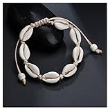 Material: natürliche Schale Egurs Hawaiian Style Armband Natürliche Muschel Handgewebte Verstellbare Fußkette Meer Strand Ferien Weiß