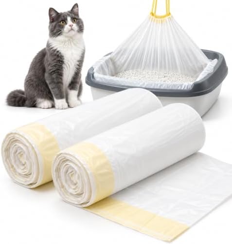 APOMOONS bolsas arenero gatos 40 piezas bolsa de arena para gatos con cordón engrosado bolsa arenero gato Resistente al desgarro Fuerte capacidad de carga 79×45cm