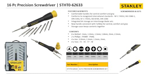 Jeu de 16 micro tournevis mutilâmes fente + phillips + hexagonal + torx STANLEY STHT0 62633 - vue 6