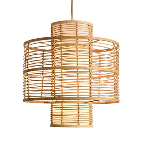 Lustre en bambou tressé main et son abat-jour panier style antique pour cuisine